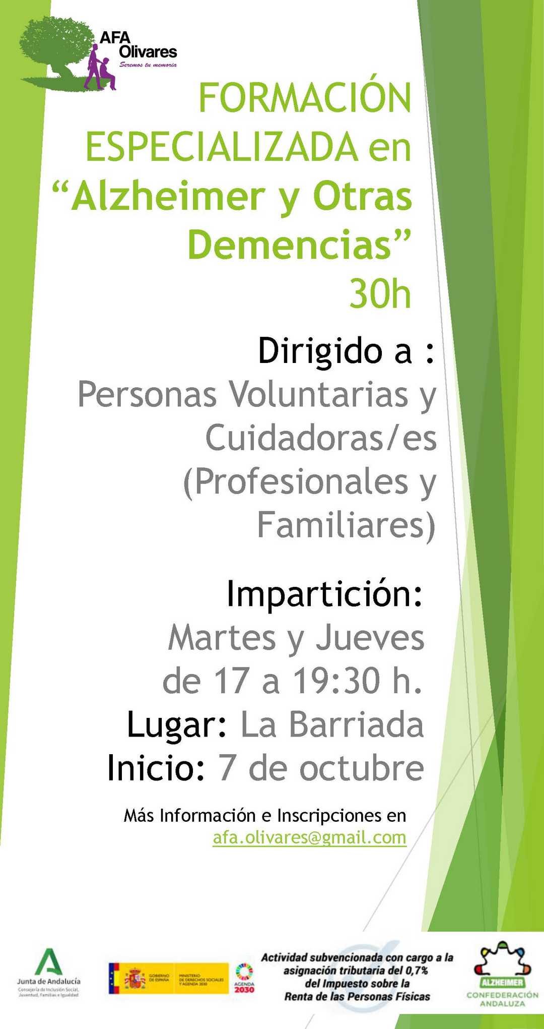 AFA Olivares organiza formación especializada en Alzheimer y otras demencias